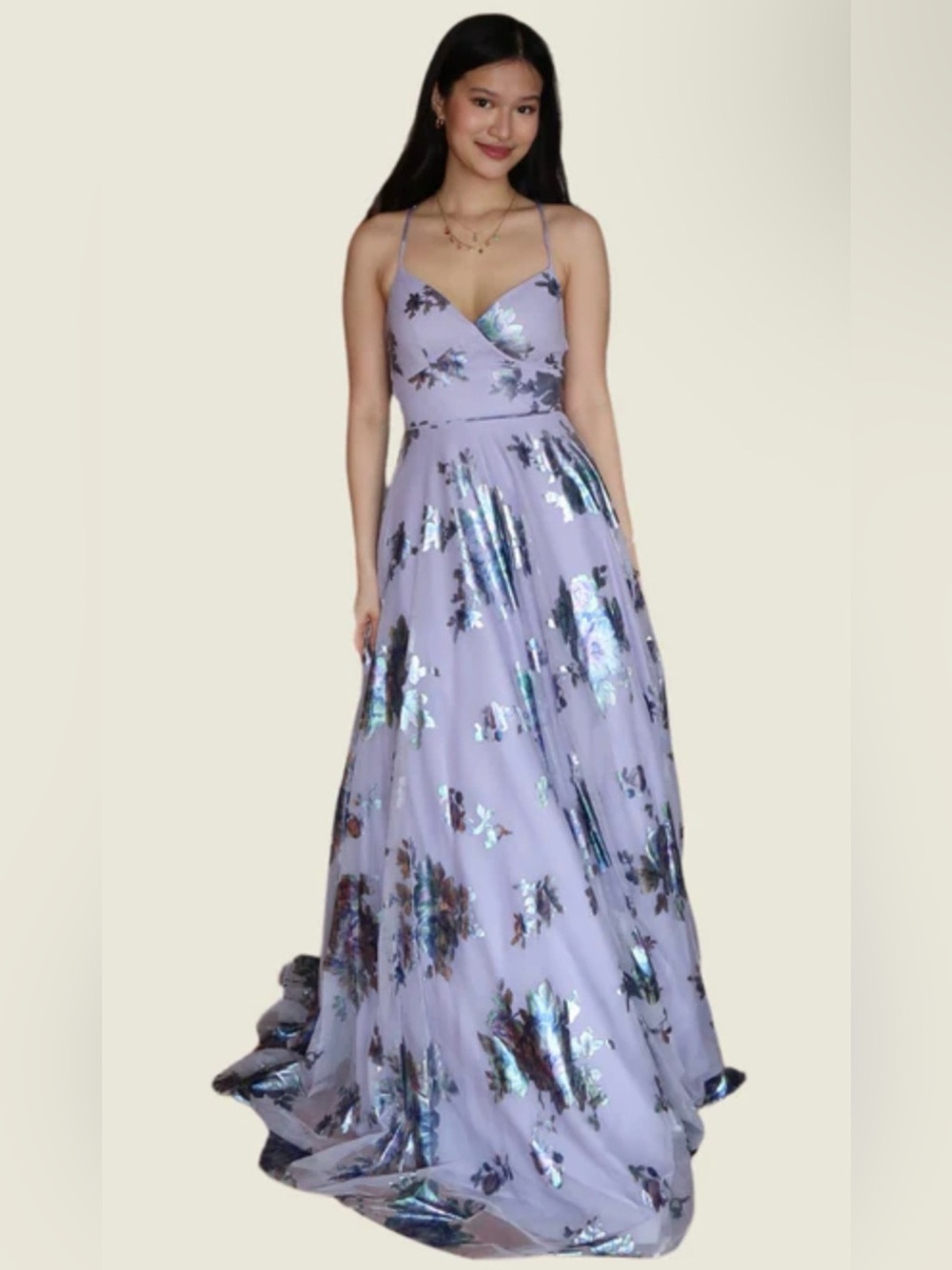 City Vibe Lavender Metallic Floral Formal Gown/Dress/Prom